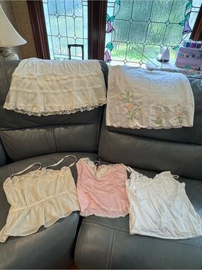 Lace-Trim Camisole & Slip Sets - Pink and White